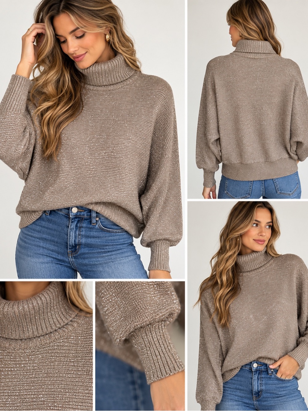 Philosophy Metallic Taupe Turtleneck Sweater Medium